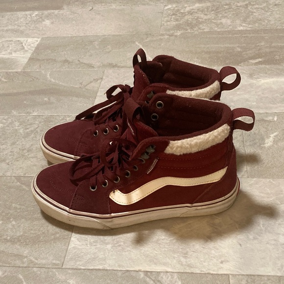 Vans High Top Sneakers Burgundy with White Stripe - Picture 2 of 7